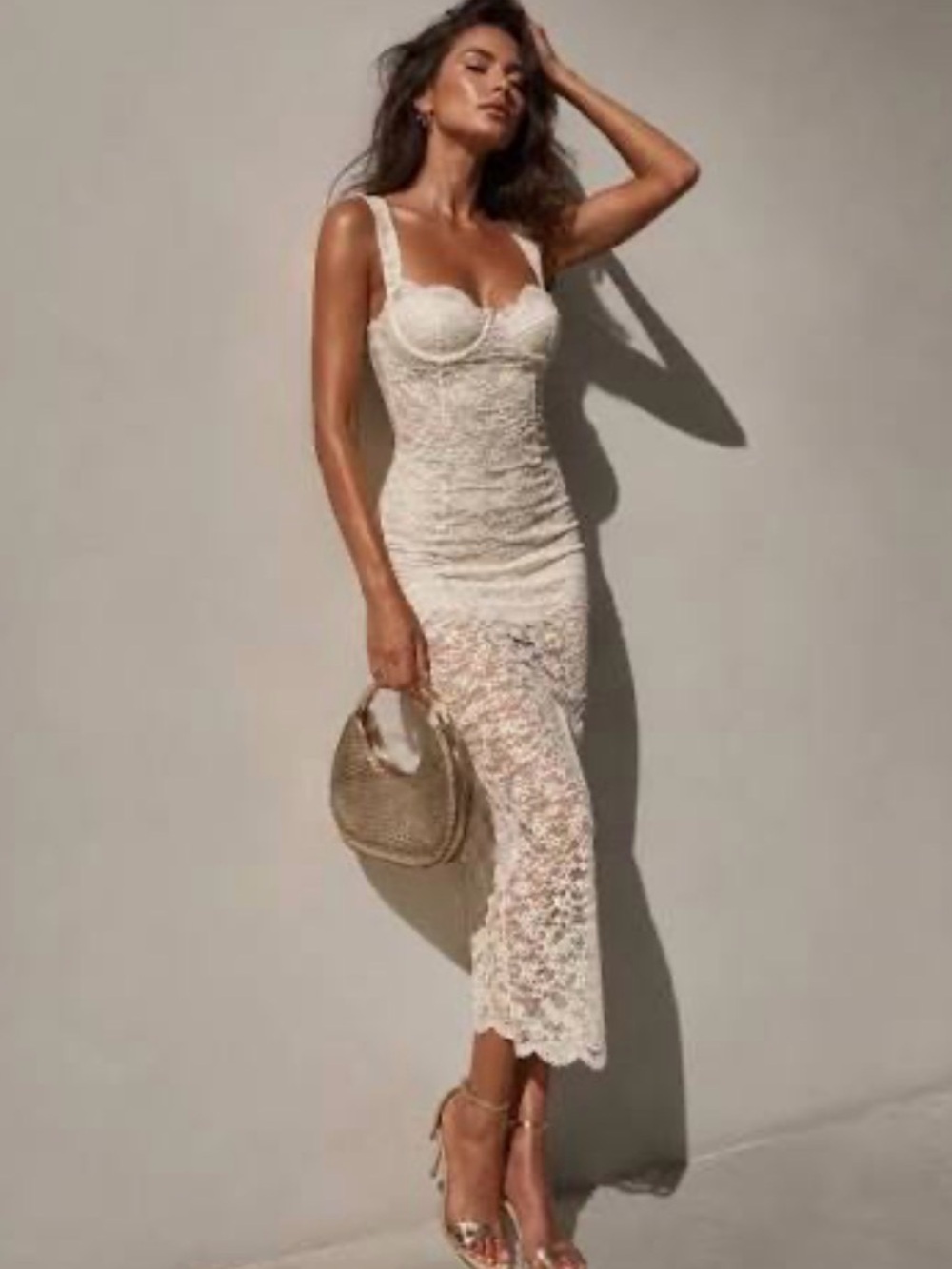 🔥🔥Zara Lace Midi Dress with Bustier Straps